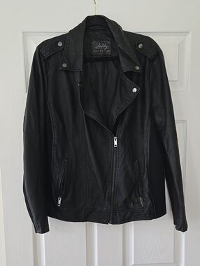 Sebby Collection Faux Leather Black Biker Jacket